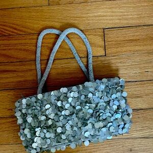EXPRESS darling vintage evening bag with fun silver metallic sequins